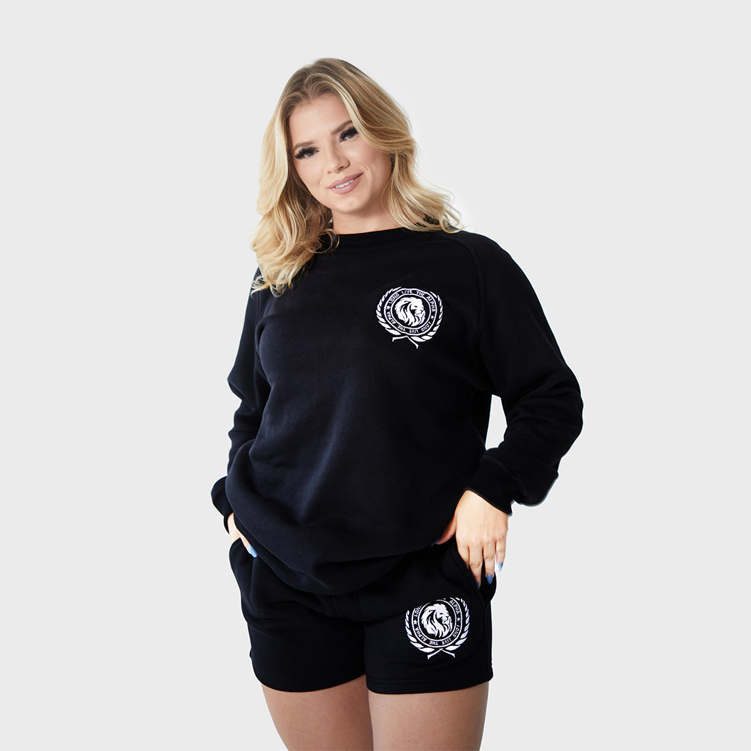 Women's Collegiate Jumper - Featuring our brand logo on the front. Adds a touch of sporty flair to your outfit. Long sleeves and high neckline provide additional warmth. Perfect for colder weather. Suitable for running errands or lounging at home