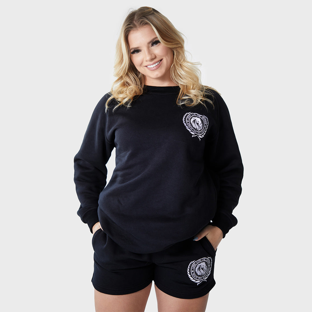 Women's Fleece Shorts - Warm and comfortable shorts. Soft fleece fabric. Elastic waistband with draw cord for a perfect fit. Side pockets for essentials. Embroidered lionhead logo. Thick durable fabric. 70% Polyester, 30% Cotton. Model height: 5'5"/165cm. Model waist: 27"/68.58cm. Model is wearing size M